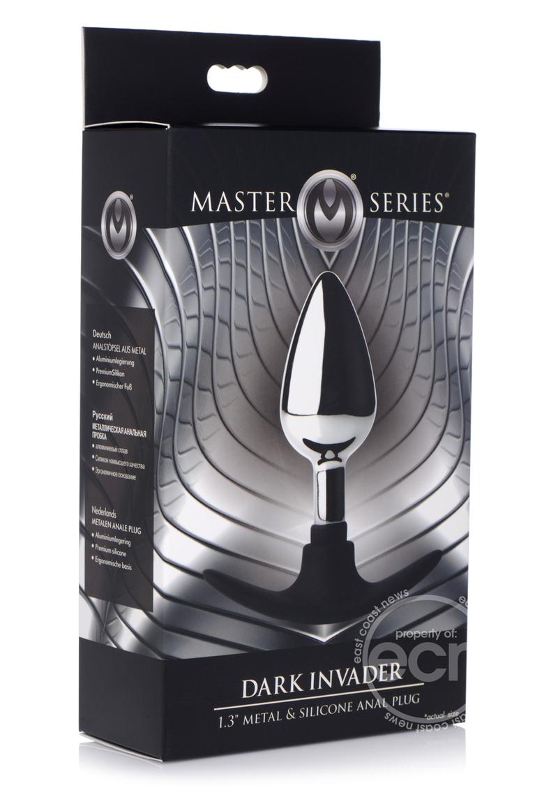 Master Series Dark Invader Metal & Silicone Anal Plug - Medium - Silver