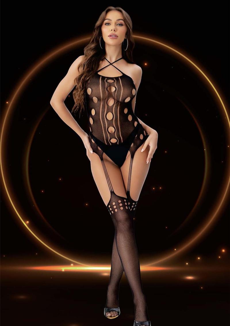 SUSPENDER HOSE BODYSTOCKING BLACK