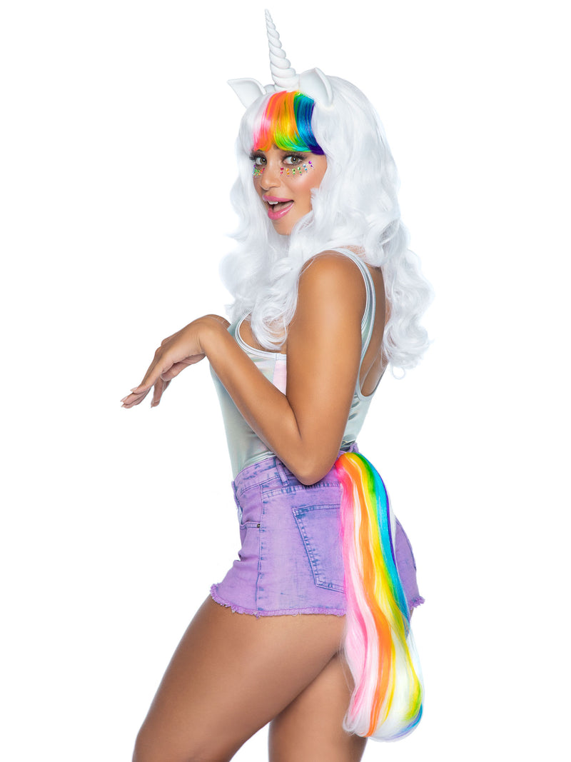 2PC. Unicorn kit,unicorn wig w/adjustable elastic strap,rainbow tail