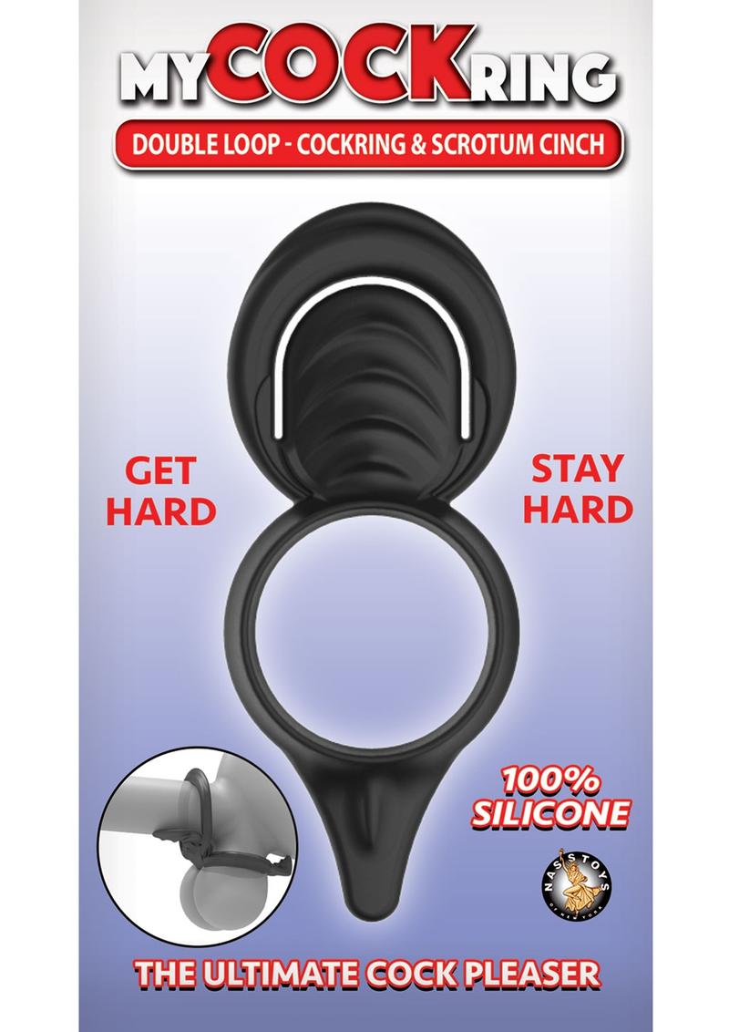 My Cockring Double Loop Silicone Cock Ring & Scrotum Cinch - Black
