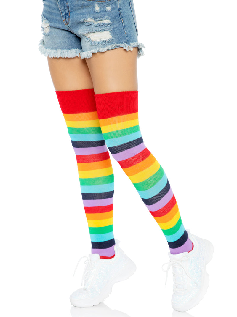 Spandex Acrylic Rainbow Striped Thigh Highs