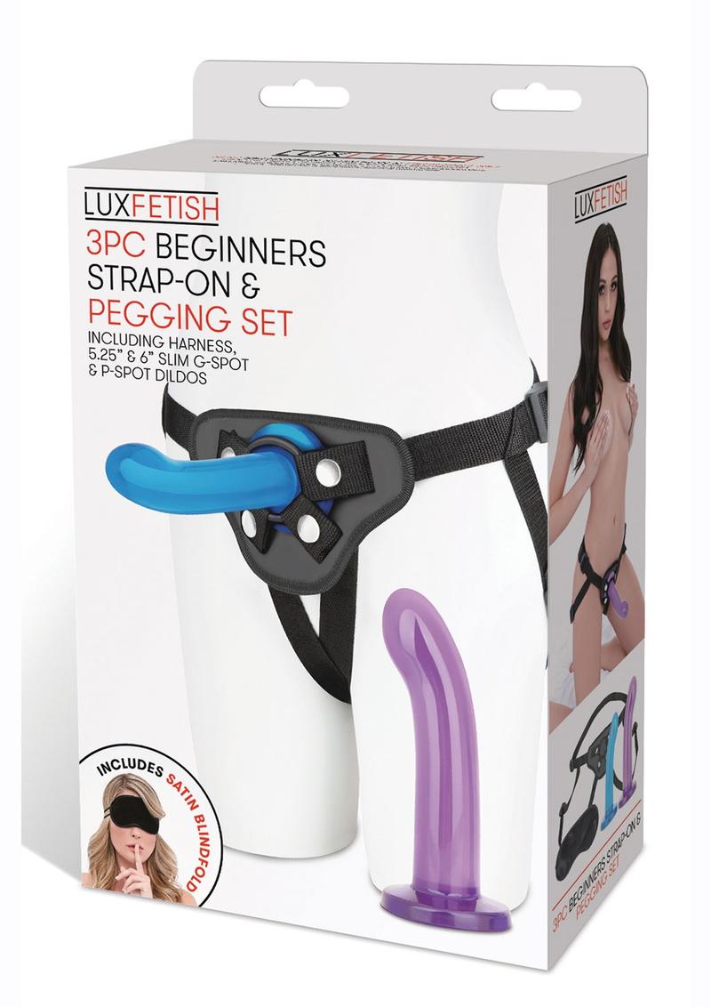 Lux Fetish Beginners Strap-on & Pegging Set 3 Piece - Blue/Purple