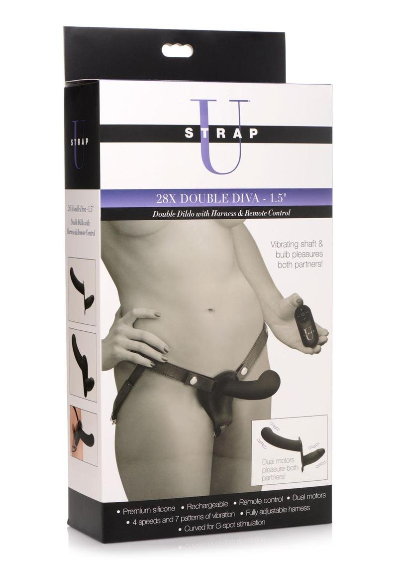 Strap U 28x Rechargeable Silicone 28X Double Dildo with Harness & Remote Control - Black