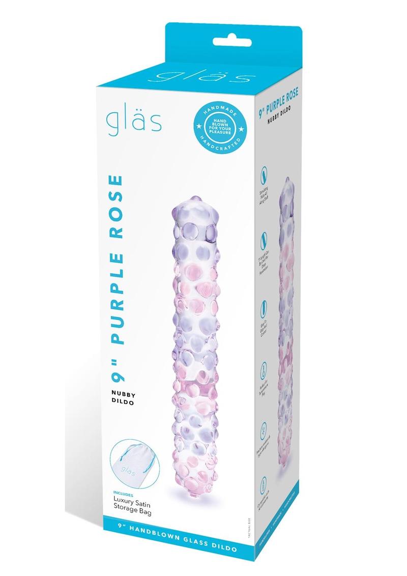 Glas Purple Rose Glass Nubby Dildo 9in - Clear/Pink