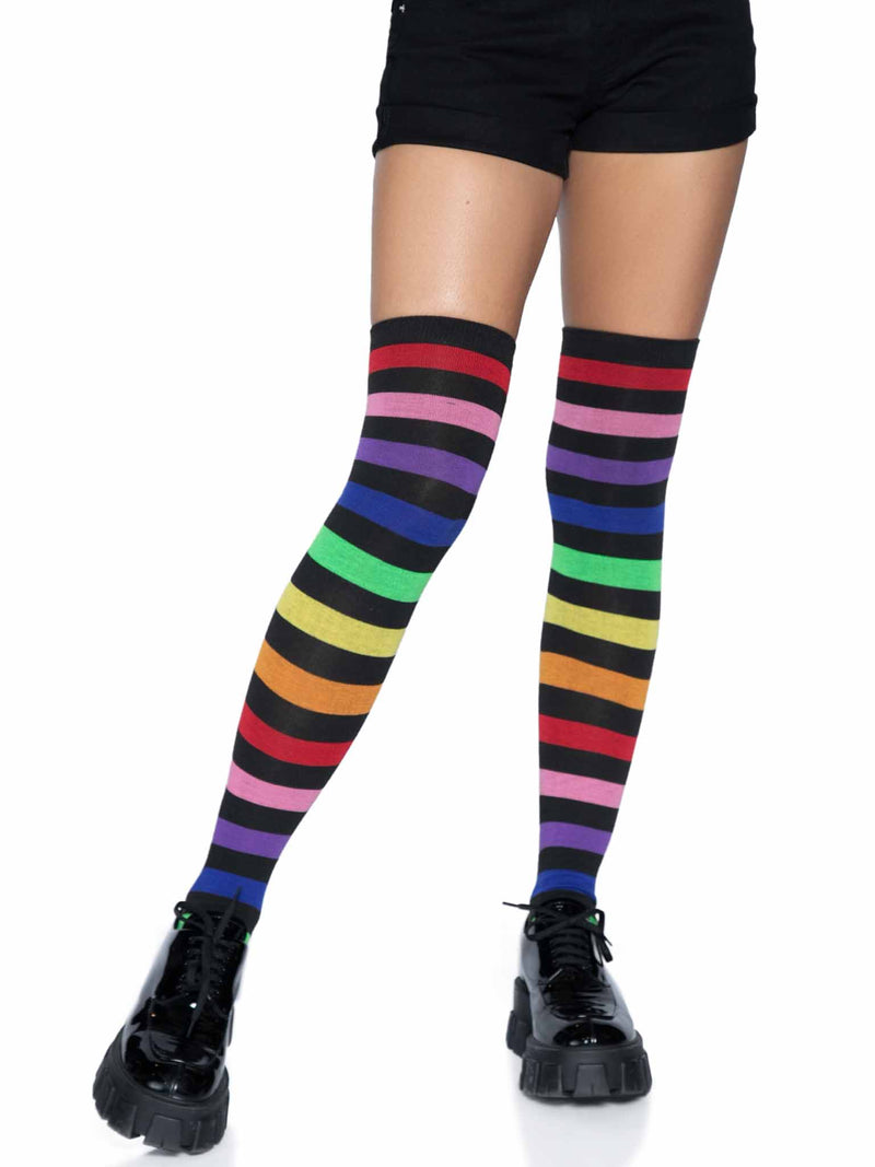 Acrylic Rainbow Striped Thigh High Socks