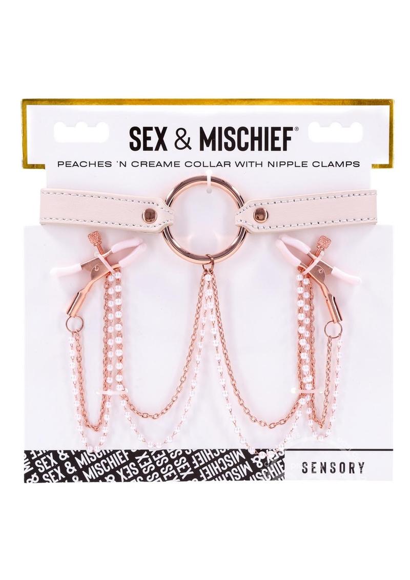 Sex & Miscielf Peaches 'n CreaMe Collar with Nipple Clamps - Ivory/Rose Gold