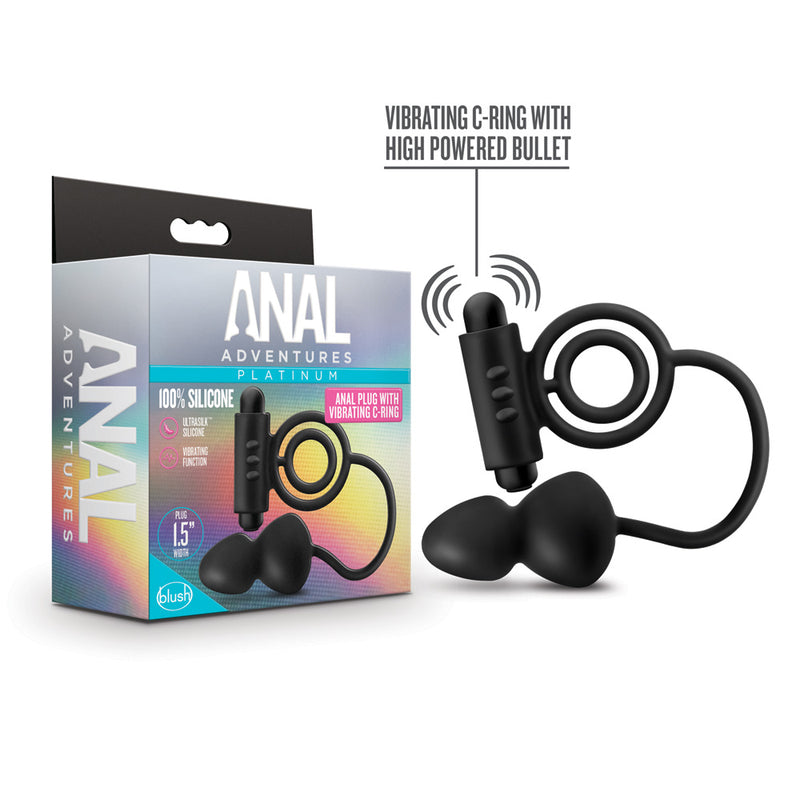 Anal Adventures Platinum Silicone Anal Plug With Vibrating C-Ring Black