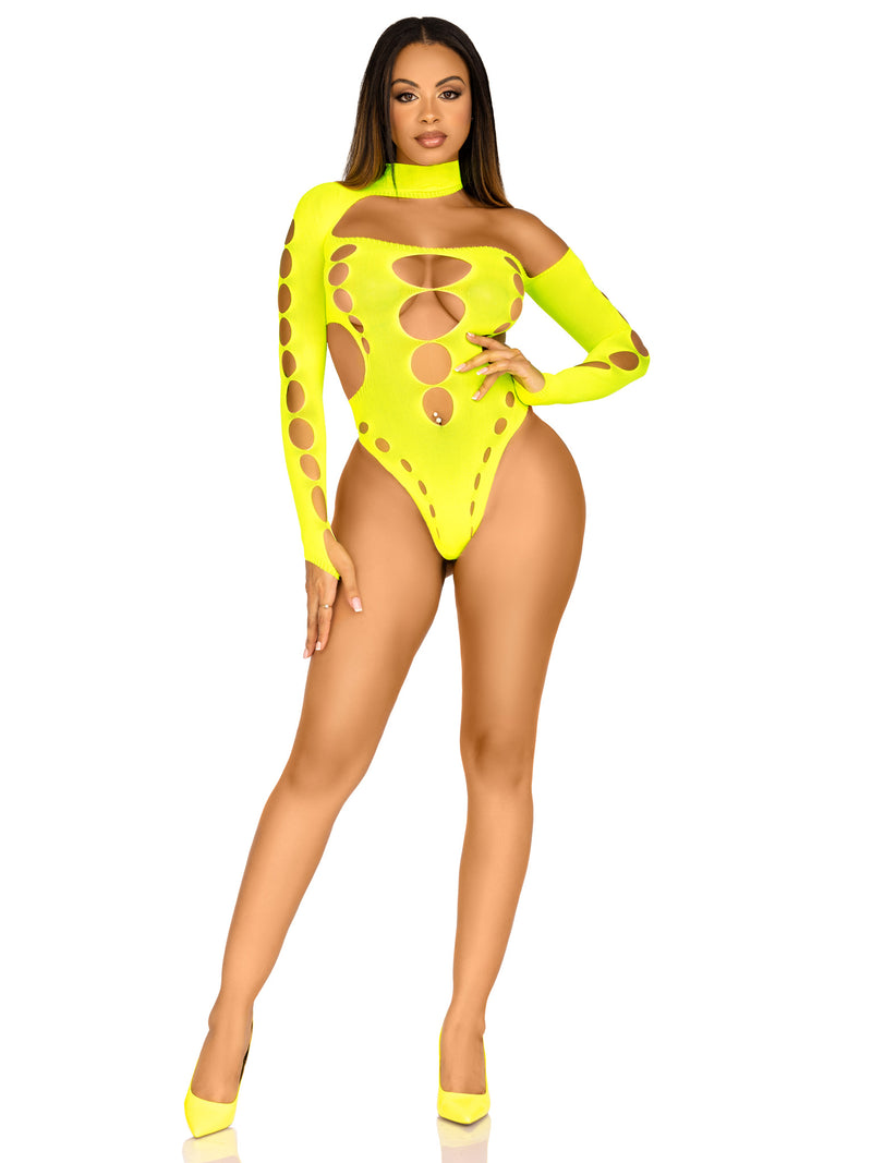 Seamless asymmetrical cut out thong back bodysuit.