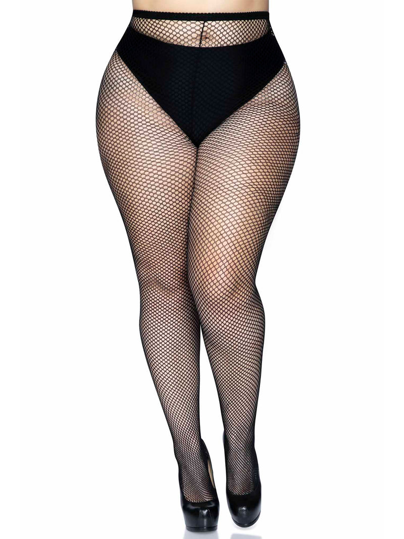 Plus Size Spandex Fishnet Pantyhose PLUS SI BLACK