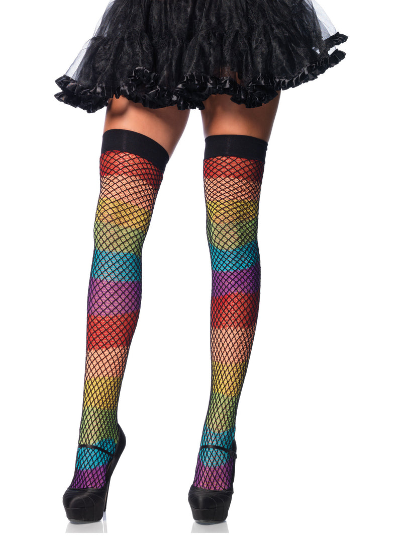 Rainbow thigh highs with fishnet overlay O/S MULTICOLOR