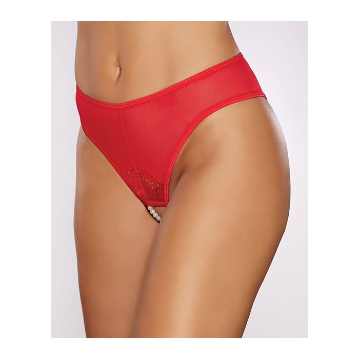 Allure Blushing Crotchless Panty w/Pearls - O/S