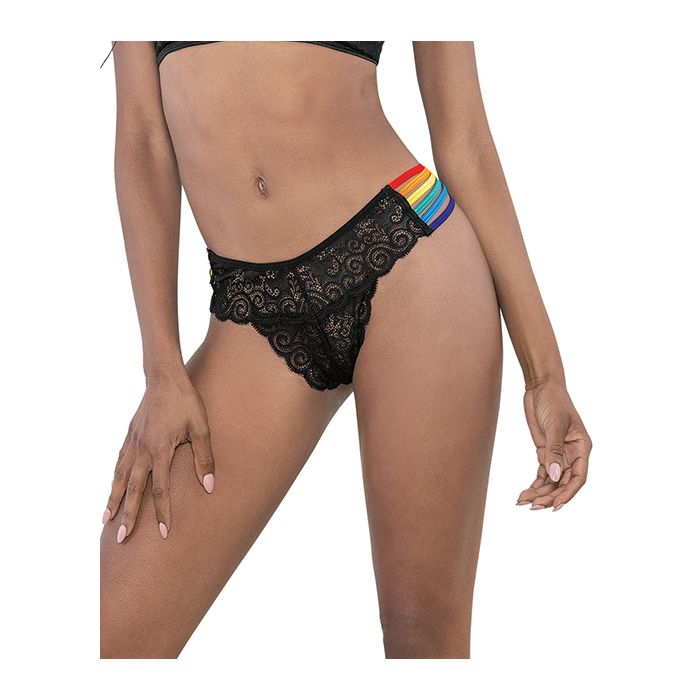 Pride Lace Rainbow Side Straps Panty Black O/S