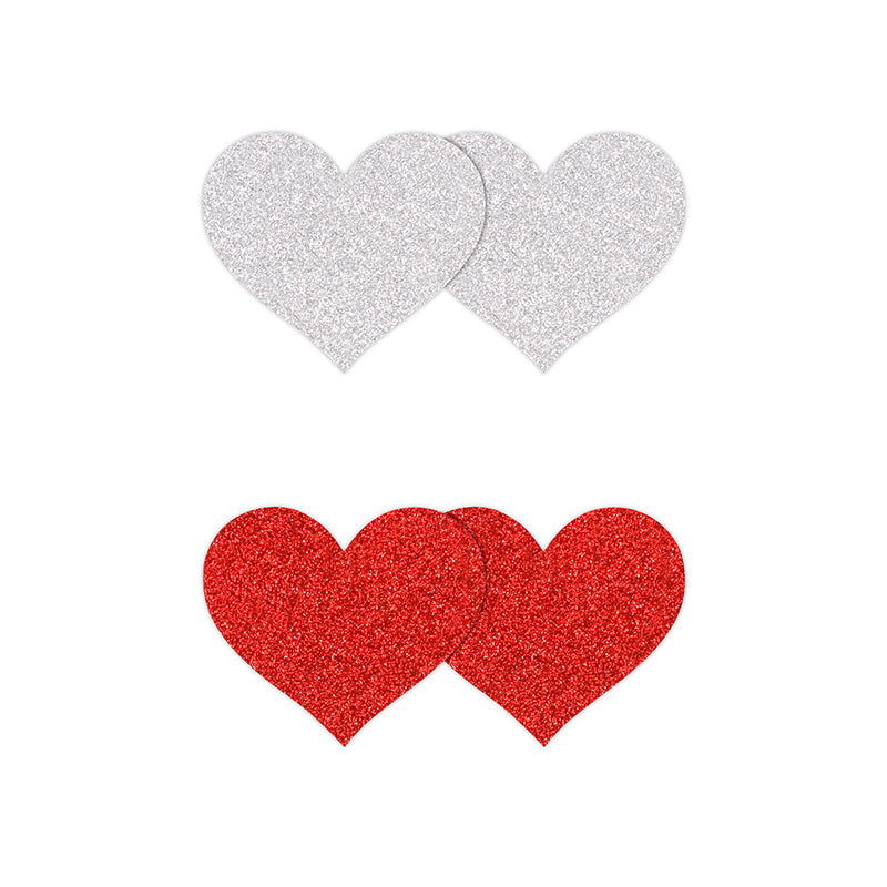 Pretty Pasties - Glitter Hearts - Red/Silver - 2 Pair