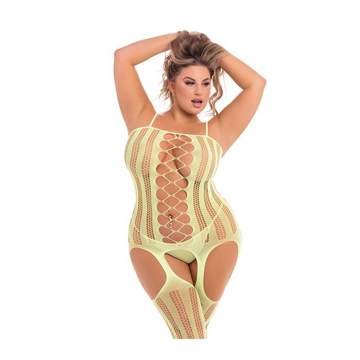 Pink Lipstick Fake News Bodystocking Yellow