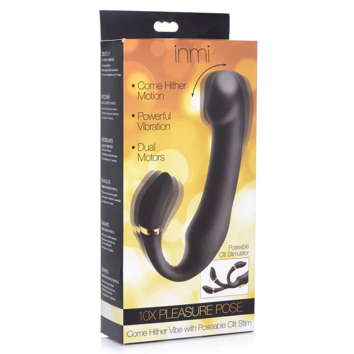 10X Pleasure Pose Come Hither Silicone Vibe W- Poseable Clit Stim