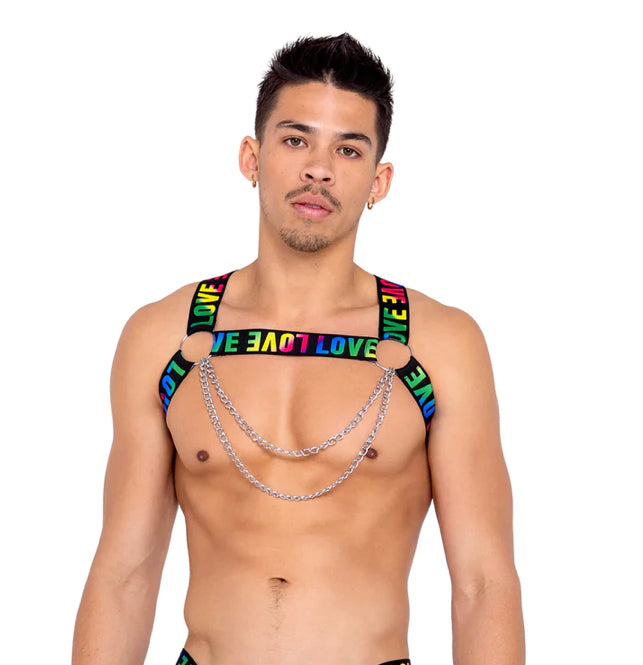 6157 - MEN’S PRIDE HARNESS WITH CHAIN & RING DETAIL