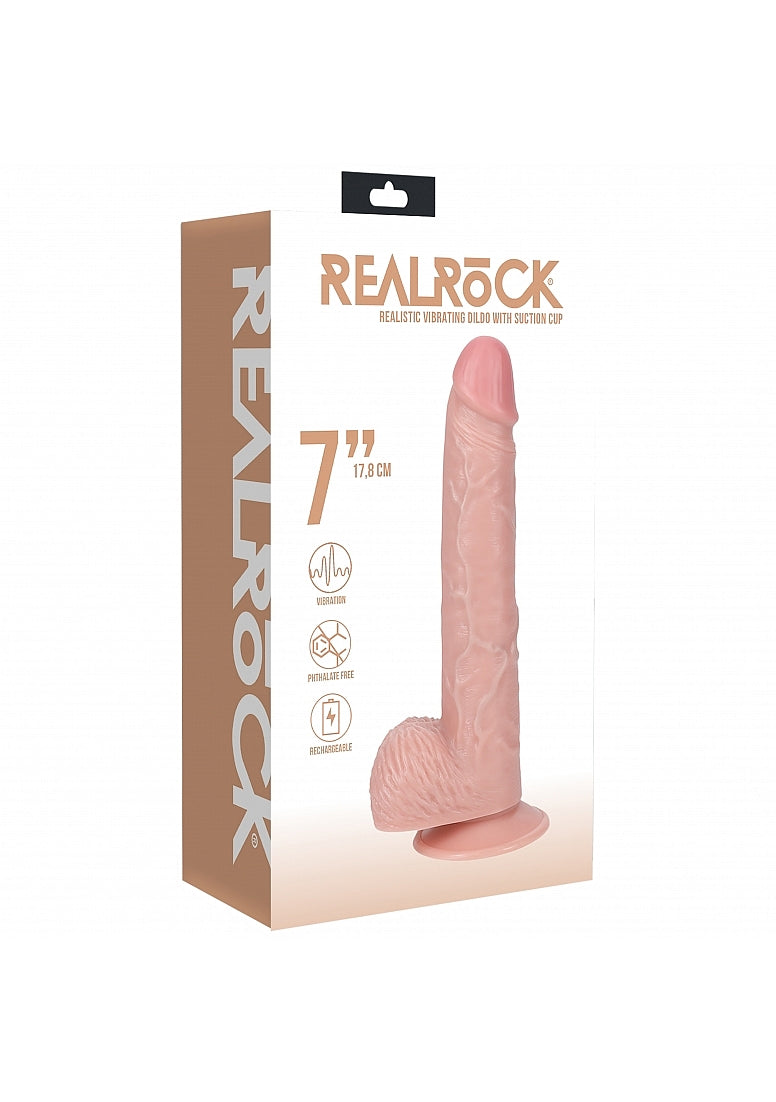 7 " Vibrating Cock With Balls - Regular Straight - Flesh