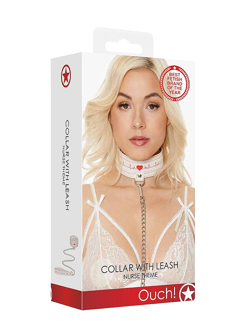 Collar With Leash - Nurse Theme - White..