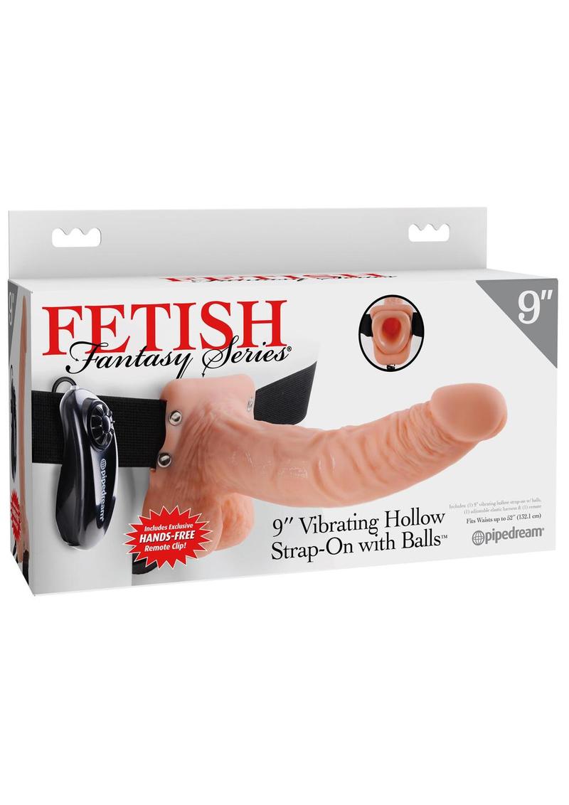Fetish Fantasy Series Vibrating Hollow Strap-On Dildo with Balls and Harness with Remote Control 9in