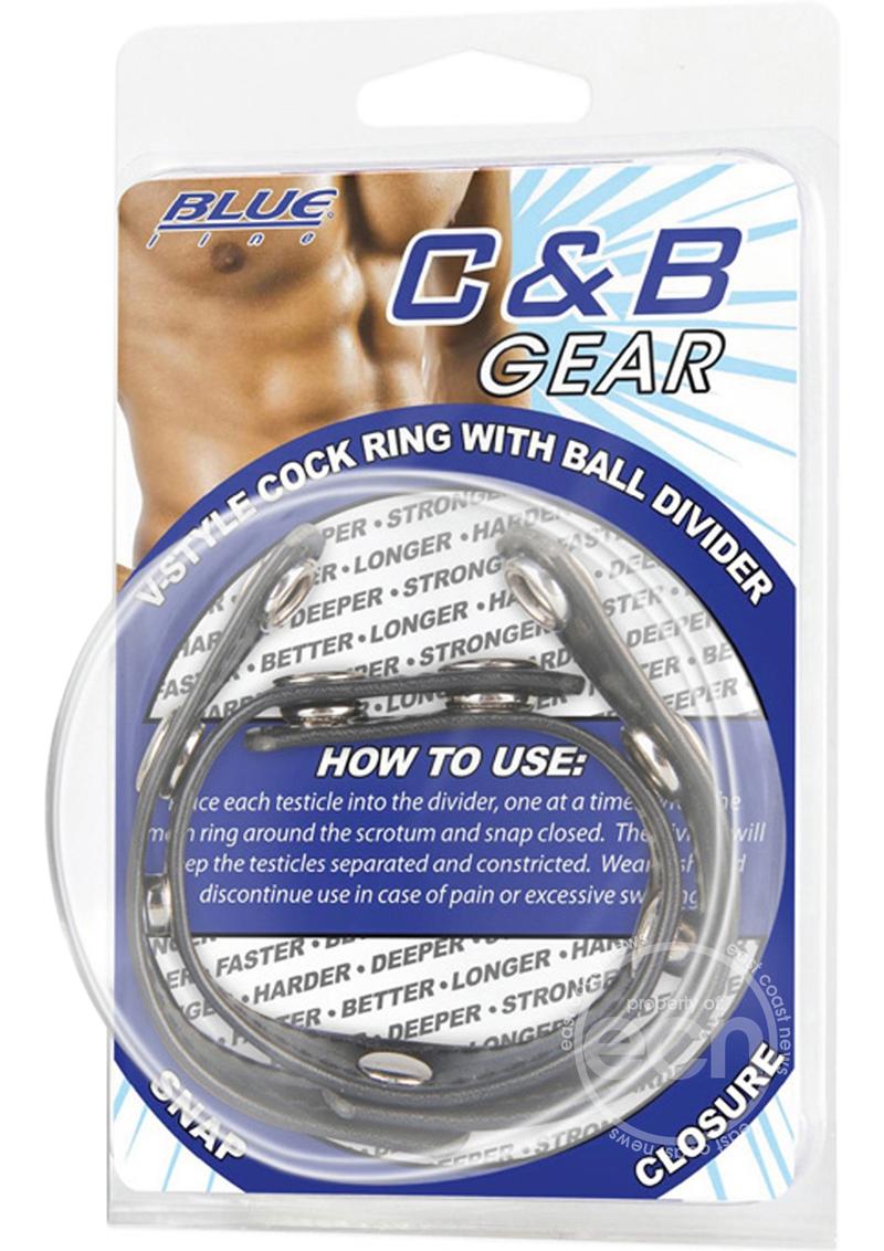 C&B Gear V-Style Cock Ring with Ball Divider Black