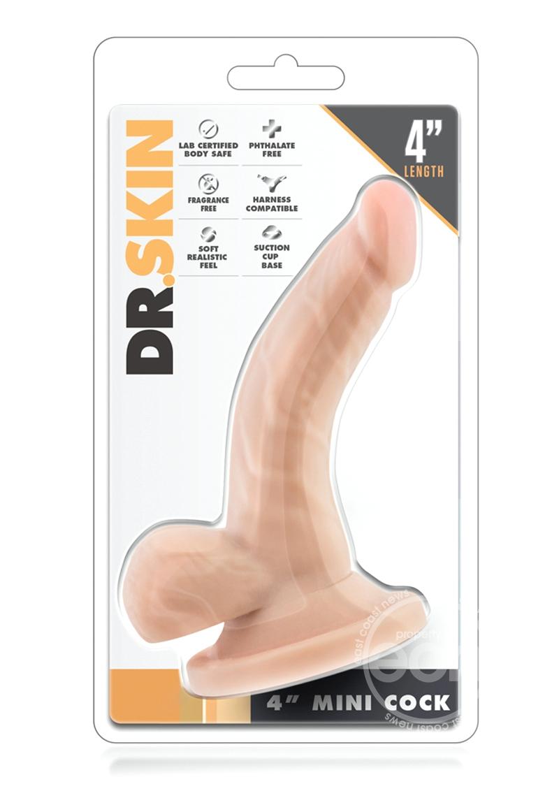 Dr. Skin Mini Dildo with Balls and Suction Cup 4.75in - Vanilla