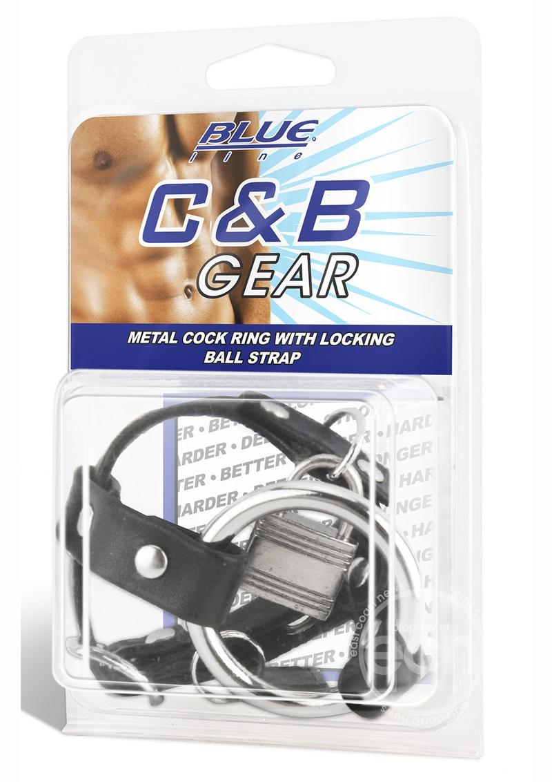 Blue Line C & B Gear Metal Cock Ring with Locking Ball Strap - Black