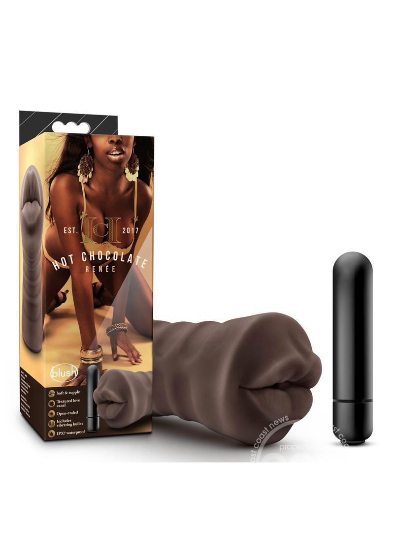 Hot Chocolate Renee Vibrating Masturbator With Bullet - Mouth - Chocolate