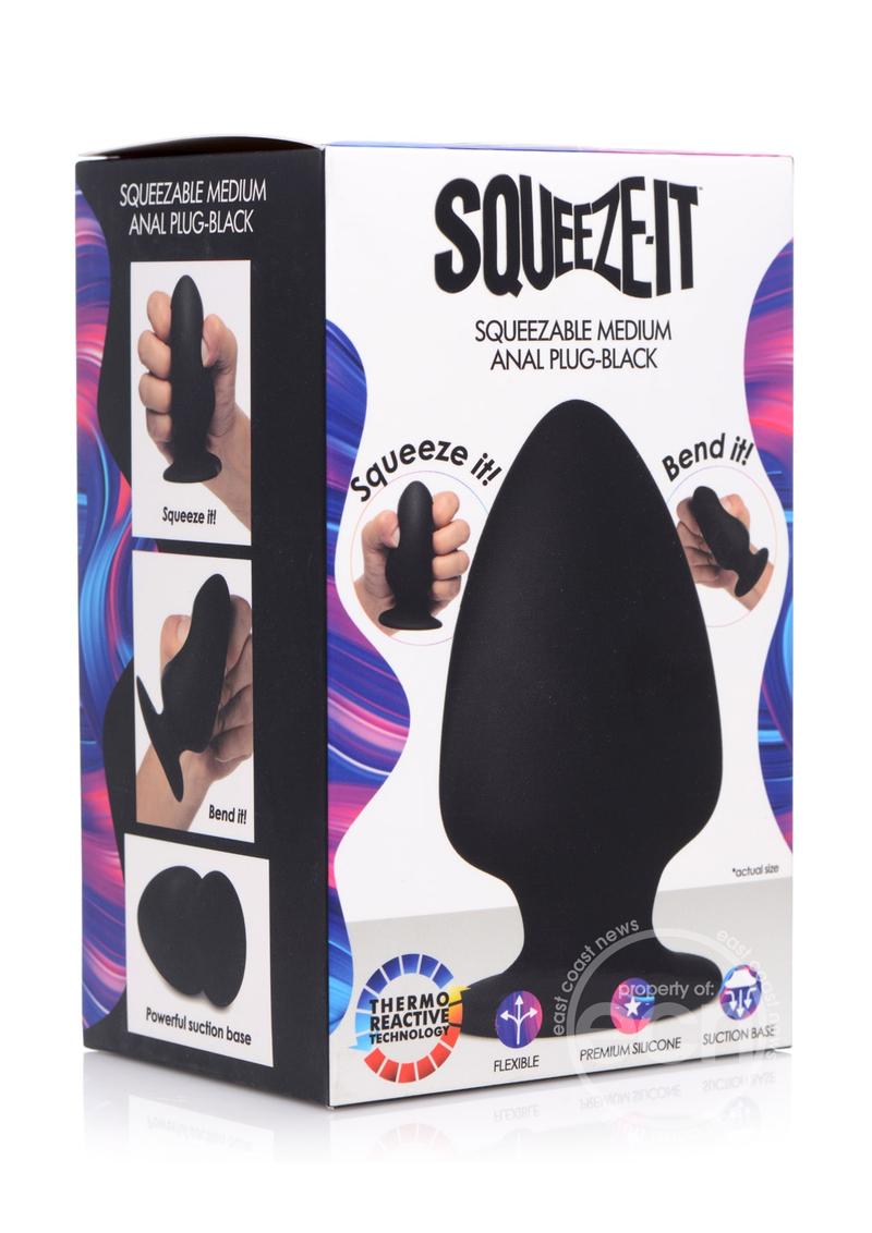 Squeeze-It Squeezable Silicone Anal Plug - Medium - Black