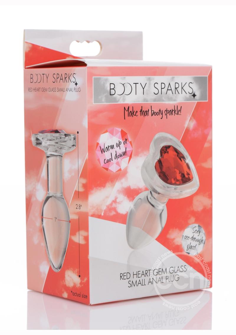 Booty Sparks Red Heart Glass Anal Plug - Small - Red