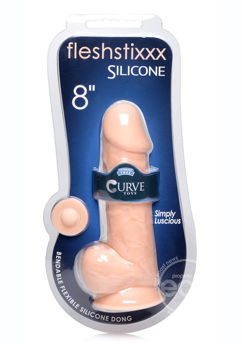 Fleshstixxx Silicone Bendable Dong with Balls 8in - Vanilla