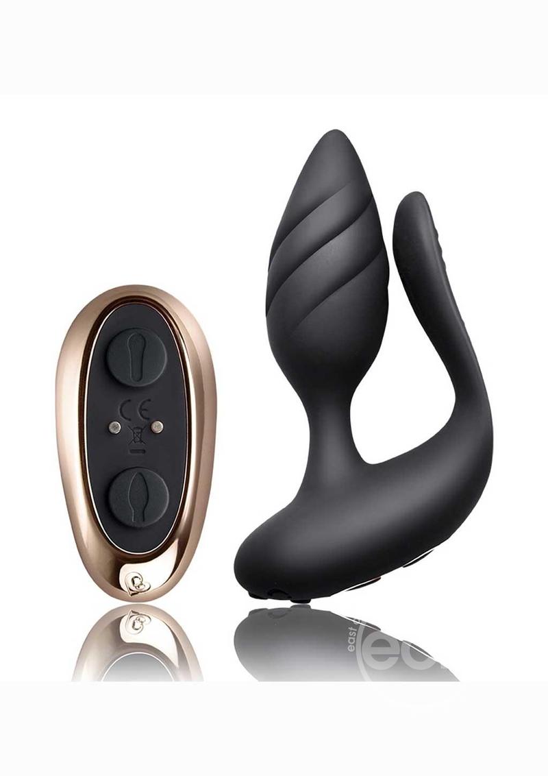 Cocktail Rechargeable Silicone Couples Vibrator with Remote Control - Black/Rose Gold