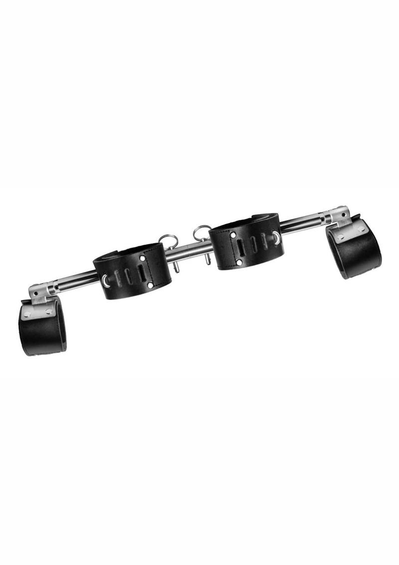 Strict Leather Adjustable Swiveling Spreader Bar with Leather Cuffs