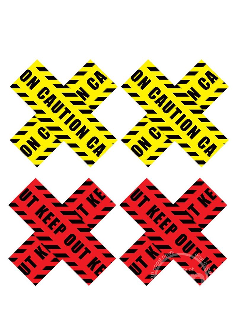 Peekaboos Caution X Pasties - Yellow/Red