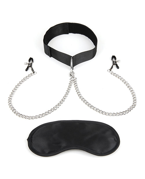 Lux fetish Collar & Nipple Clamps w/Adjustable Pressure Clamps
