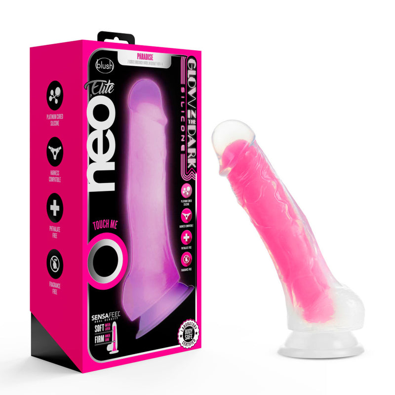 Neo Elite - Glow in the Dark - Paradise - 7 Inch Silicone Dual Density Dildo - Neon Pink