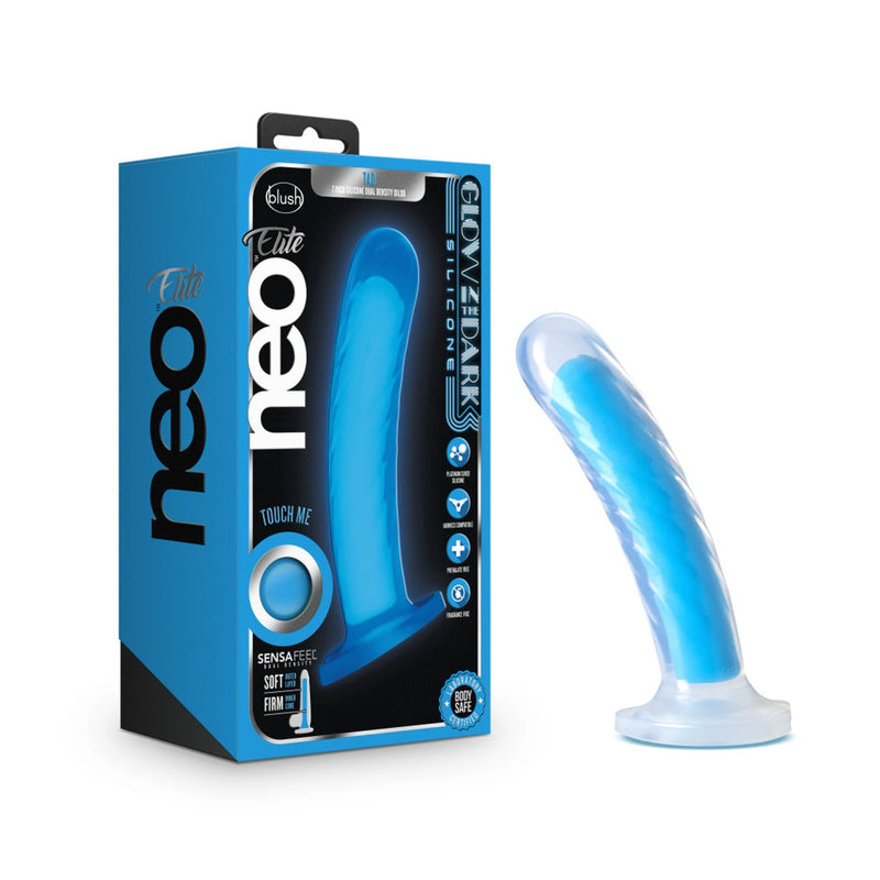 Neo Elite - Glow in the Dark - Tao - 7 inch Silicone Dual Density Dildo - Neon Blue